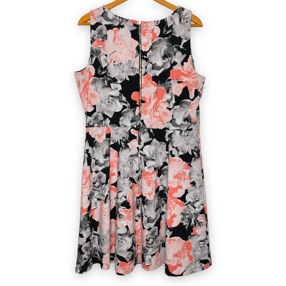 ALFANI women's black/pink floral print sleeveless fit and flare dress SZ XL - Picture 2 of 7